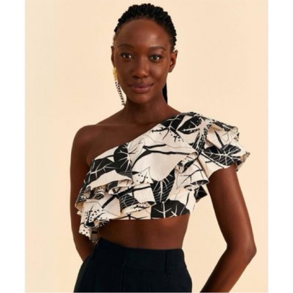 One-Shoulder Black and White Ruffle Top